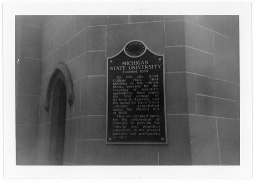 On this site stood College Hall, first building in the United States erected for the teaching of scientific agriculture. Here began the first college of its kind in America, and the model for Land...