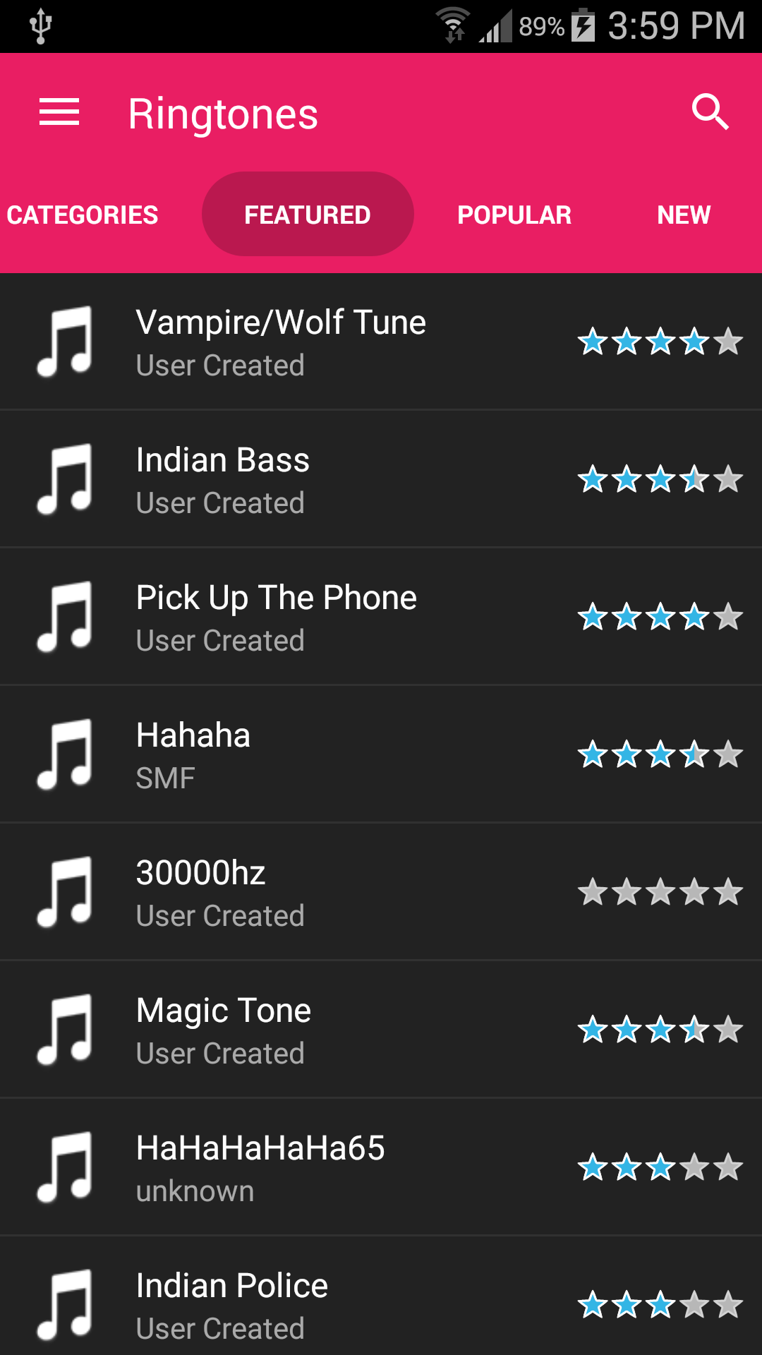Android application Popular Ringtones screenshort