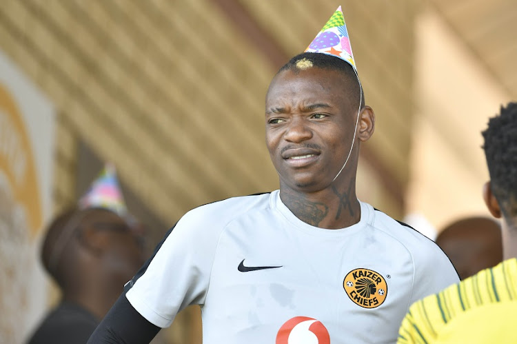 Khama Billiat of Kaizer Chiefs celebrates the Chairman and owner of Kaizer Chiefs Kaizer Motaung birthday during the Kaizer Chiefs media open day at Kaizer Chiefs Village on October 16, 2019 in Johannesburg, South Africa.