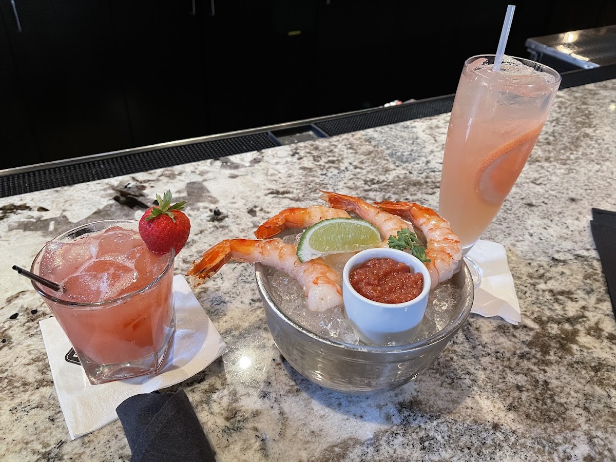 Shrimp Cocktail, Titos strawberry basil gimlet, greyhound