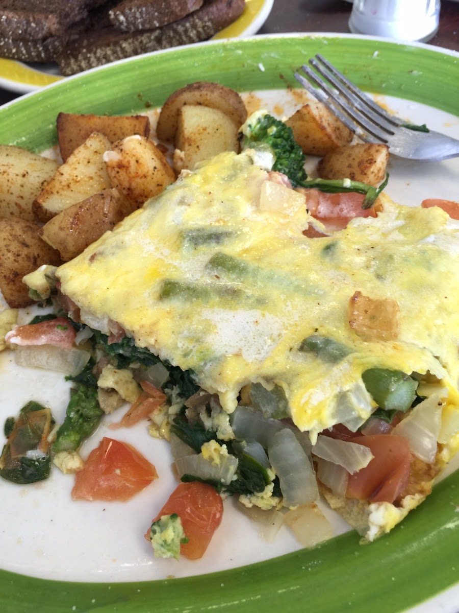 Half of the very loaded vegetable omelette-substituting extra onions for mushrooms