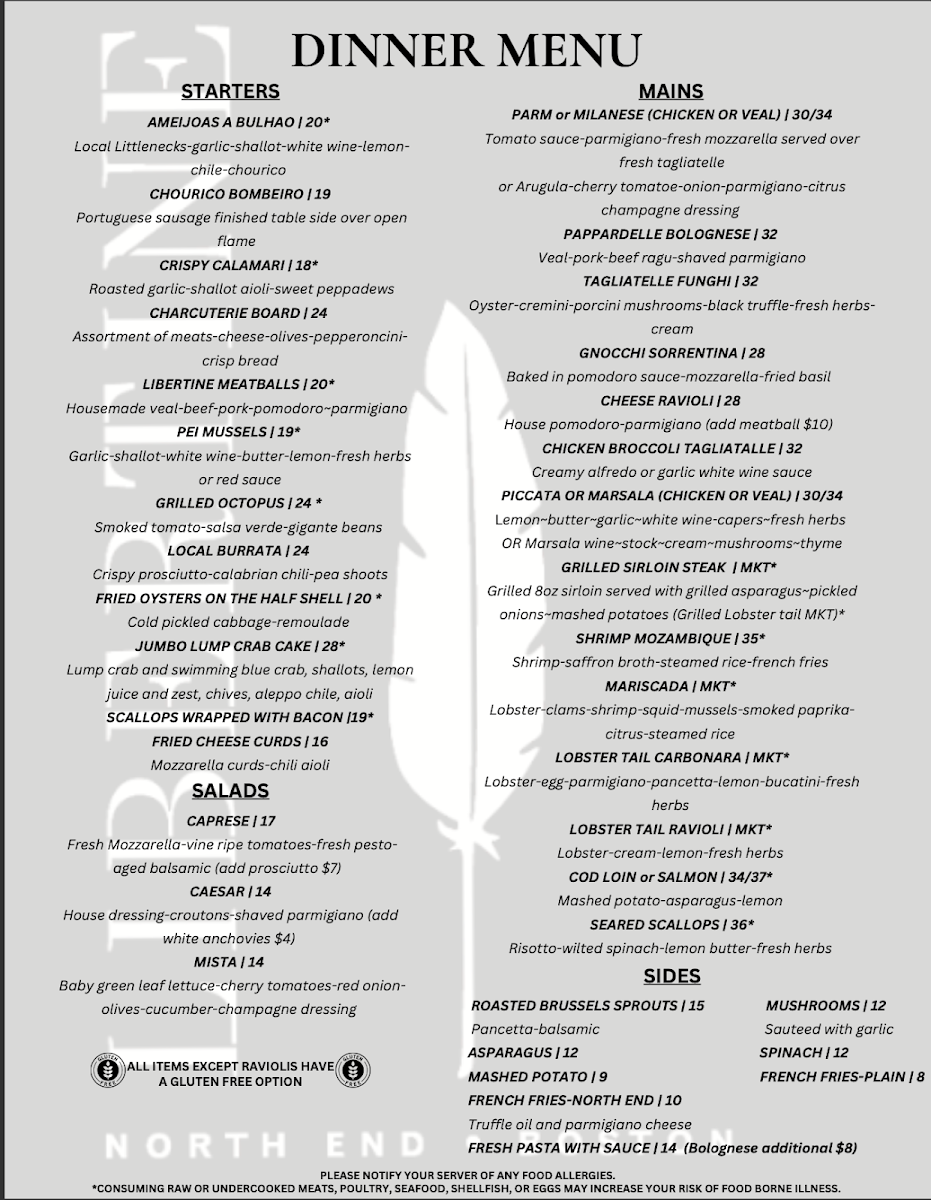 Libertine North End gluten-free menu