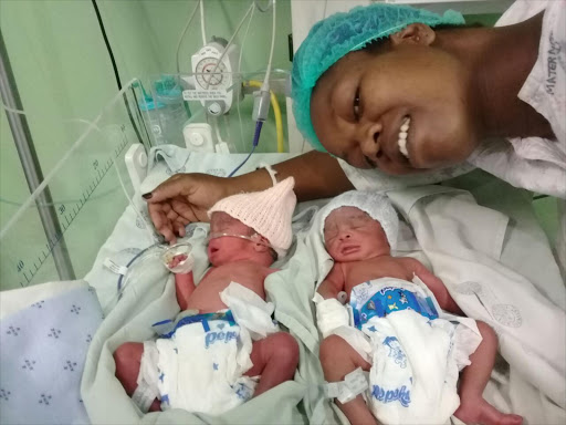 Thabisile Hlatshwayo with her two bundles of joy, which were delivered in the early hours of January 1.