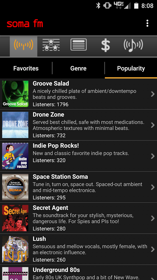 Android application SomaFM Radio (US Version) screenshort