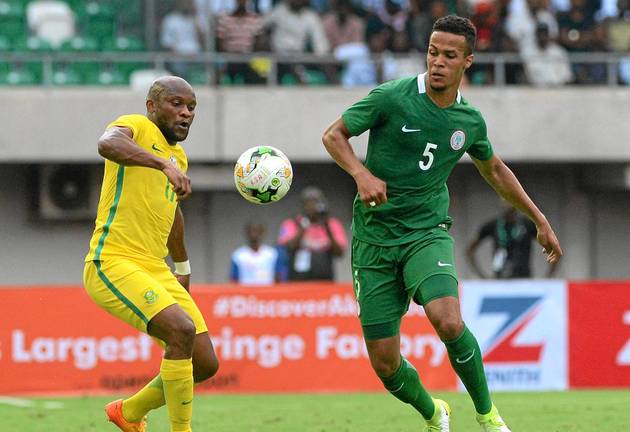 Bafana Bafana striker Tokelo Rantie, left, in action against William Ekong's Super Eagles in the Africa Cup of Nations qualifier at Godswill Akpabio International Stadium in Uyo State, Nigeria.