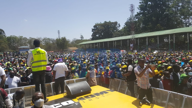 UDA/ANC supporters at the Nakuru ASK showground for the mega rally. PHOTO/JEPTUM CHESIYNA