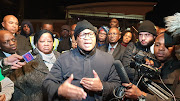 Transport minister Fikile Mbalula speaks about crime and vandalism on Western Cape trains at Chris Hani station in Khayelitsha. 