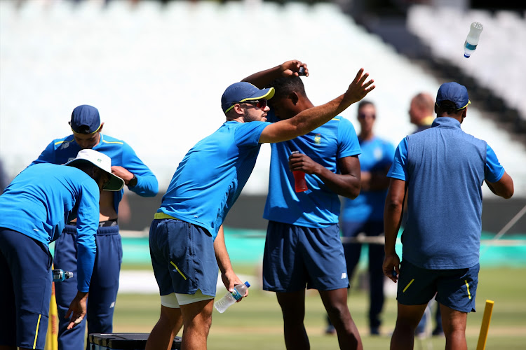 Aiden Markram passes the water during the South African national cricket team training session at PPC Newlands on January 02, 2019 in Cape Town.