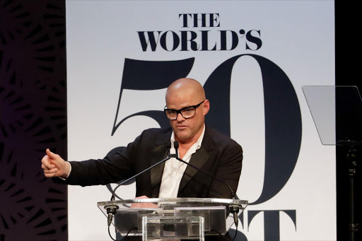 Heston Blumenthal accepts his lifetime achievment award during the World's 50 Best Restaurants Award Ceremony on April 5, 2017 in Melbourne, Australia.