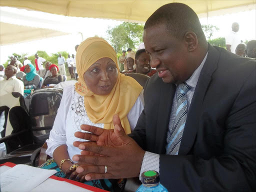 A file photo of Kwale woman representative Zainab Chidzuga and Governor Salim Mvurya in Lunga Lunga. /ALLOYS MUSYOKA