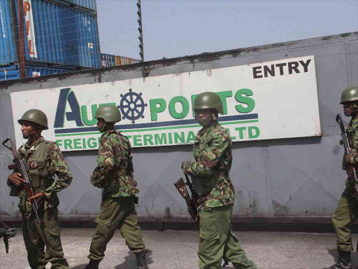 A file photo of police officers manning Autoport Container Freight Station, associated with Mombasa Governor Hassan Joho's family. Photo/ELKANA JACOB