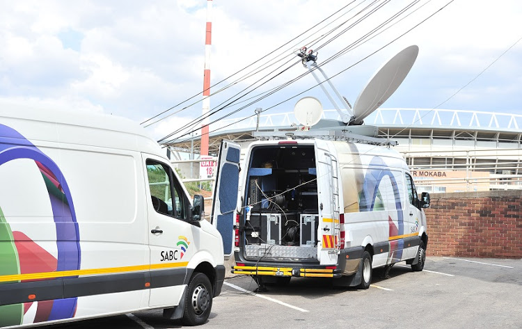 A file photo of SABC Outside Broadcast vans parked in the Peter Mokaba Stadium precinct in Polokwane.