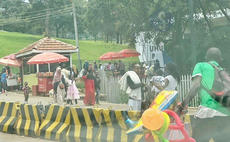 Families seen flocking into the recently reopened Uhuru Park for Eid celebrations following the conclusion of the Holy month of Ramadhan for Muslim Faithfuls across the world on April 10, 2024.