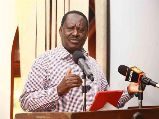 ODM leader Raila Odinga during the party's retreat at Flamingo beach hotel in Shanzu, Mombasa County, June 18, 2018. /JOHN CHESOLI