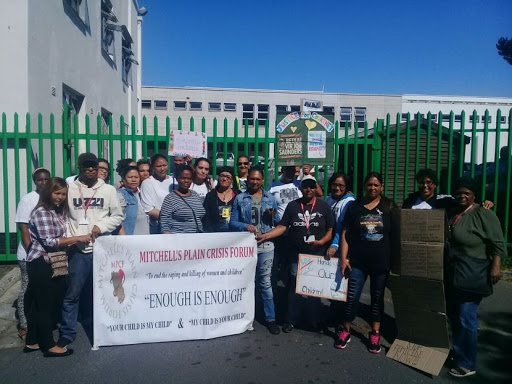 Members of the Mitchells Plain Crisis Forum at the Goodwood Magistrate’s Court where Mortimer Saunders appeared on Friday for the murder of Courtney Pieters. Among the supporters is Sandy Markgraff. Her 11-year-old daughter‚ Stacha Arendse‚ was kidnapped‚ raped and killed in May. Image: Mitchells Plain Crisis Forum