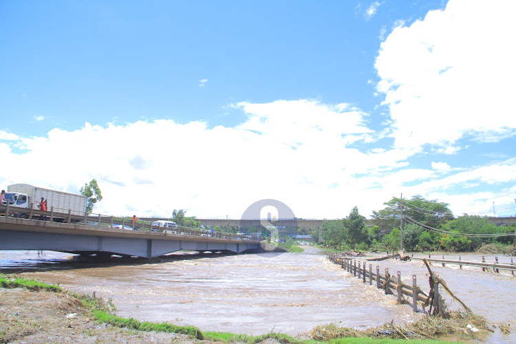 Old Athi River bridge which has been covered by rain water due to heavy rainfall, May 1, 2024.
