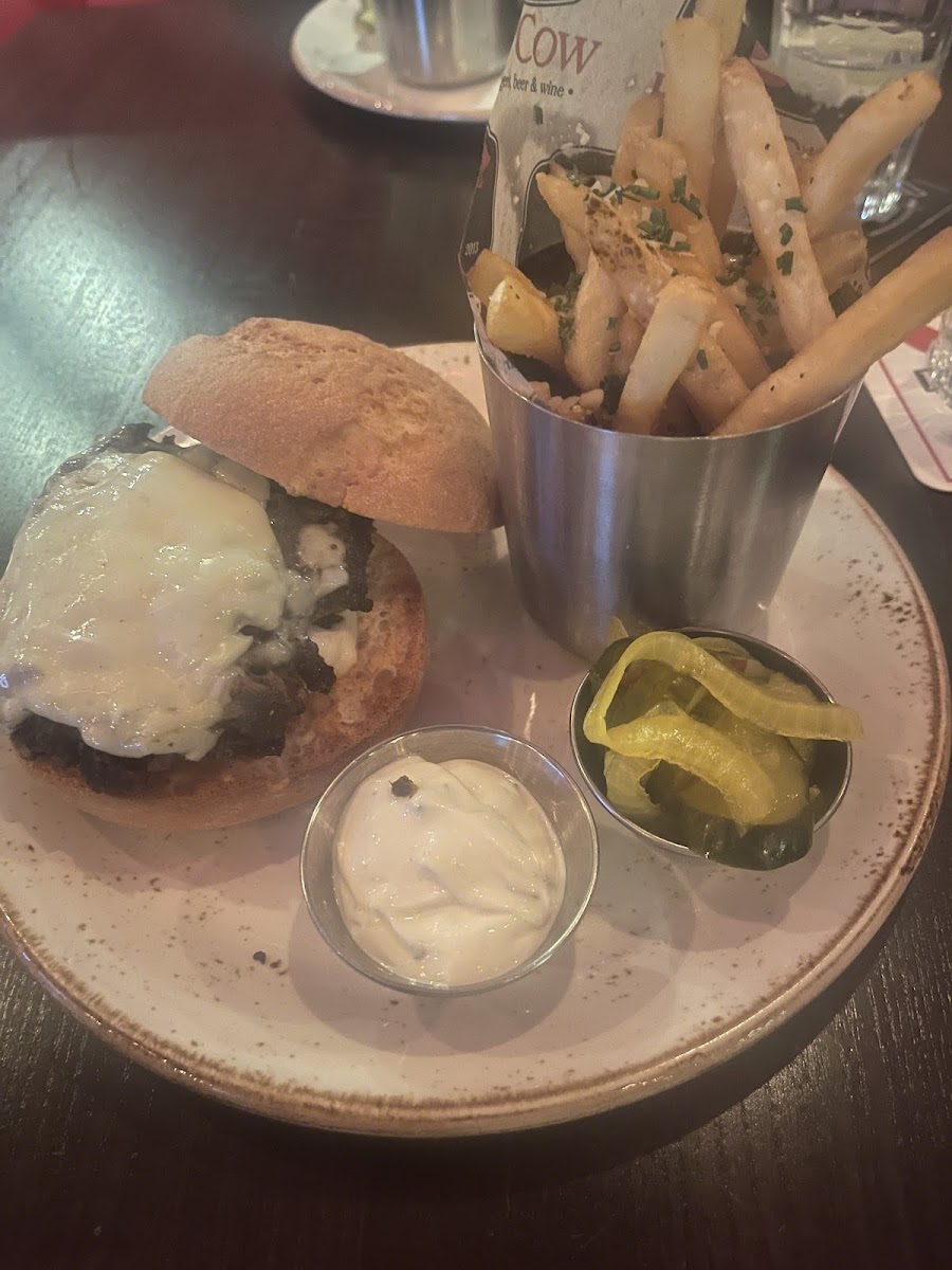 Burger with truffle fries. I ordered one patty as two seems excessive.