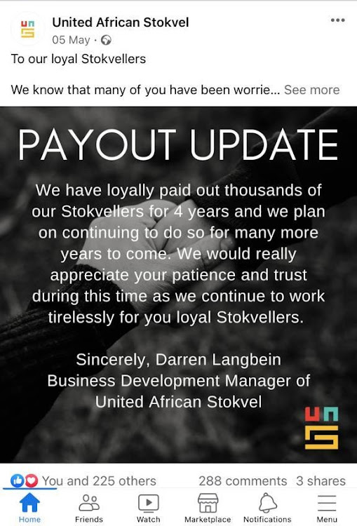 Some of the communications from the Stokvel Facebook page.