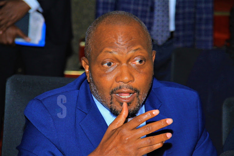 Public Service CS Moses Kuria speaks during a briefing at KICC on the issue of doctors strike on April 23, 2024