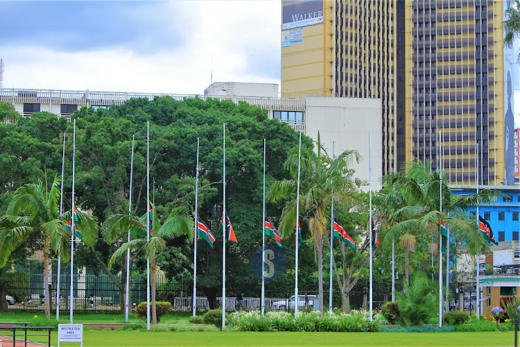 Flags fly at half-mast at the Jomo Kenyatta Mausoleum in honour of Chief of Defence Forces Francis Ogolla on April 19, 2024