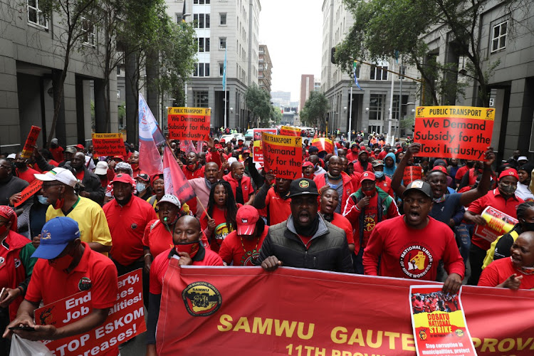 COSATU, SAFTU FEDUSA and NACTU with their affiliates marched to the Gauteng Legislature in Johannesburg during the nationwide strike to protest against the loss of jobs, corruption and gender based violence.