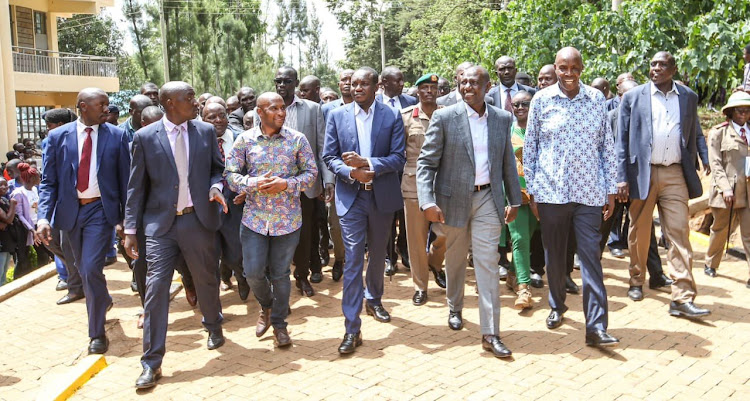 President William Ruto, Kisii Governor Simba Arati and other Kisii leaders in Kisii on March 23, 2023.