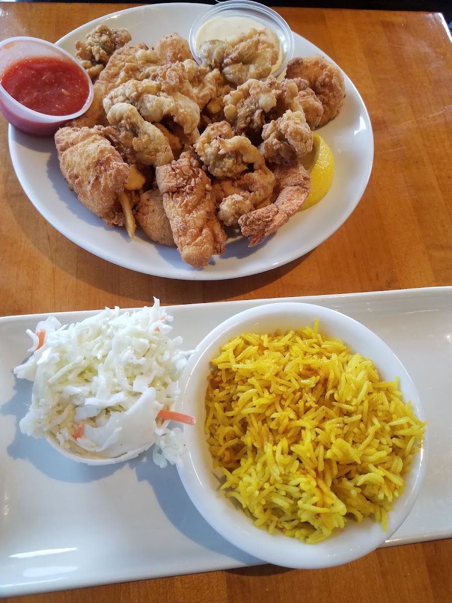 Fisherman plate, turmeric rice instead of fries