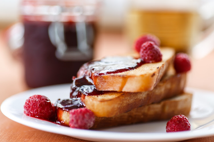 French toast with rasperries.