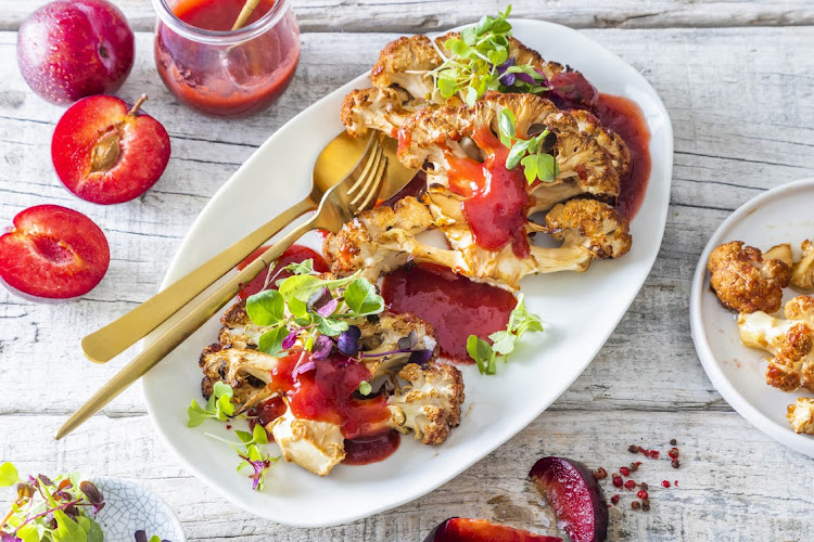 Whole Smoked Cauliflower Roast with Plum Sauce recipe by Mokgadi Itsweng for Juicy Delicious