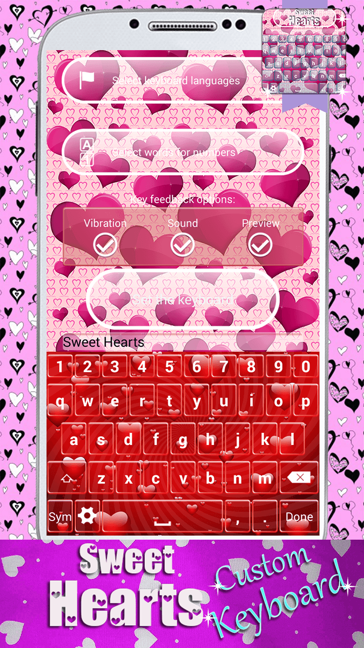 Android application Sweet Hearts Custom Keyboard screenshort