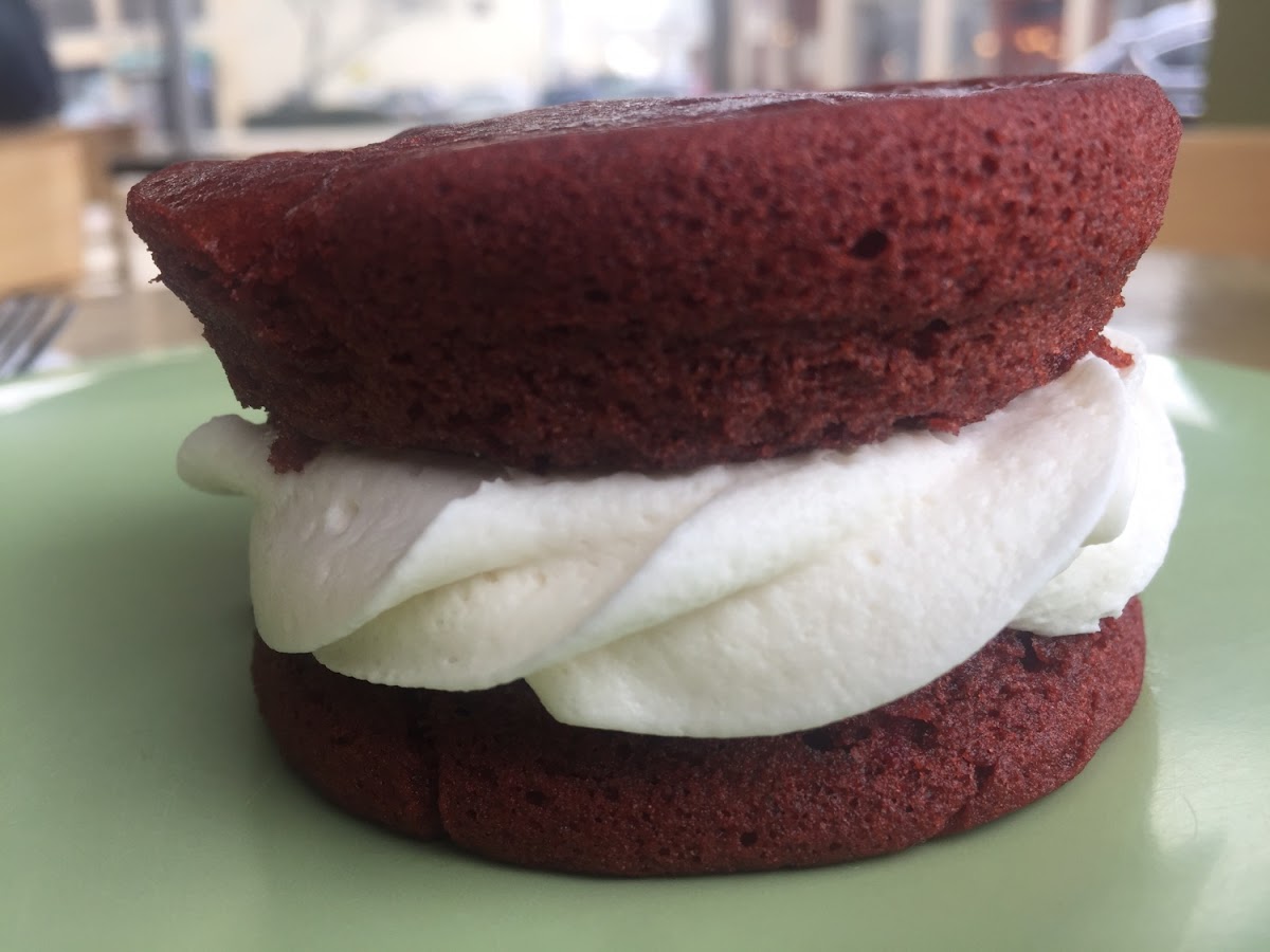 Gf Red velvet moon pie - the only GF thing available today 1/29/16