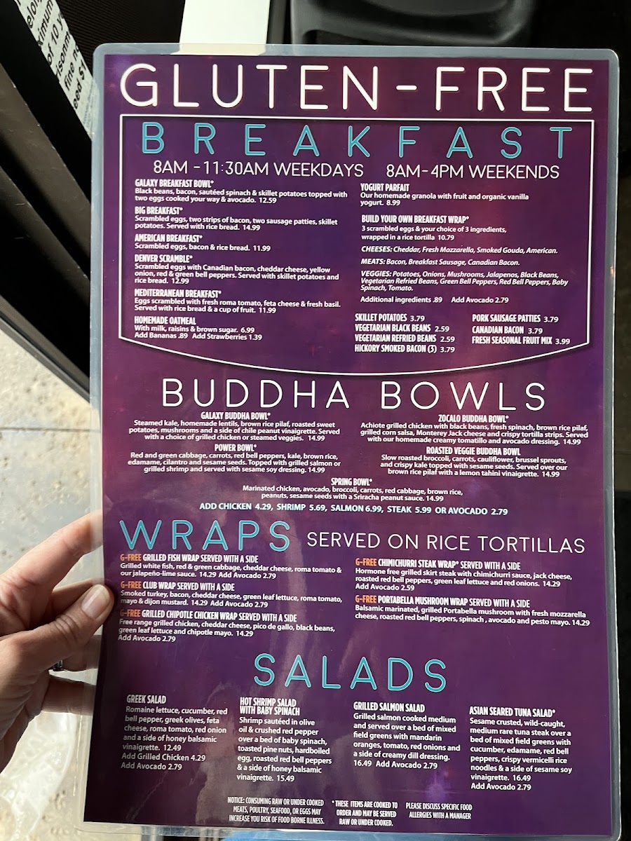 Galaxy Cafe gluten-free menu