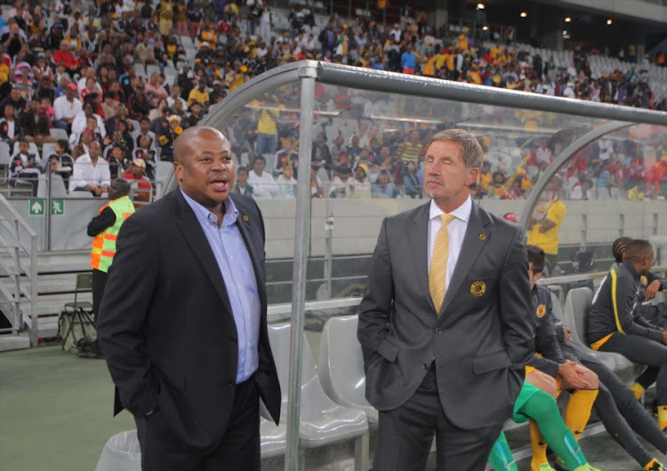 Bobby Motaung and Kaizer Chiefs coach Stuart Baxter during the Absa Premiership match between Ajax Cape Town and Kaizer Chiefs at Cape Town Stadium on November 05, 2013 in Cape Town, South Africa.