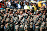 Women soldiers at the inauguration of President Cyril Ramaphosa in Pretoria on May 25. A Muslim soldier in Cape Town, Maj-Gen Fatima Isaacs, appeared before the military court on Tuesday charged with  refusing to remove her headscarf.