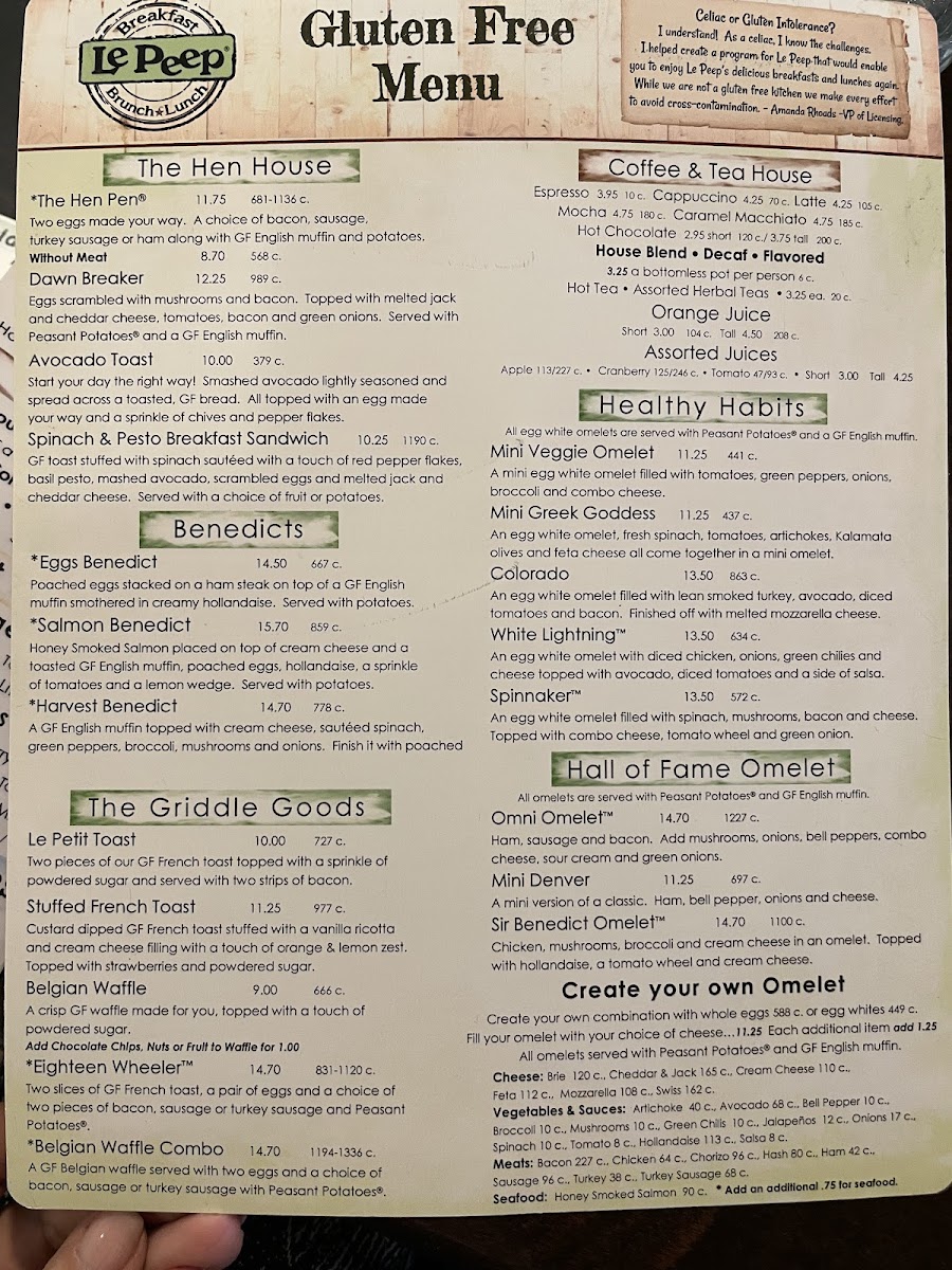 Le Peep gluten-free menu