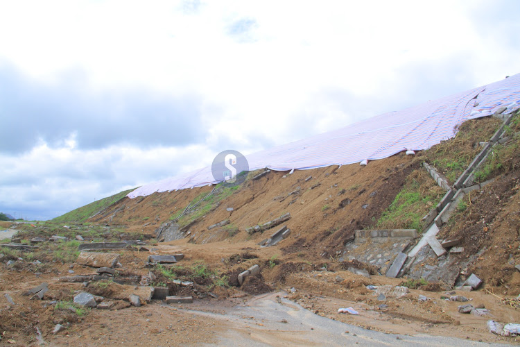 Part of the destroyed service lane along Green Park area in Athi River, Machakos County. It was destroyed by the ongoing heavy rainfalls.