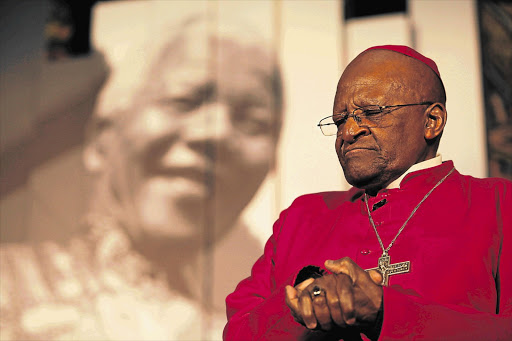 Archbishop Desmond Tutu at the launch of the Nelson Mandela Legacy exhibition at the Cape Town Civic Centre.