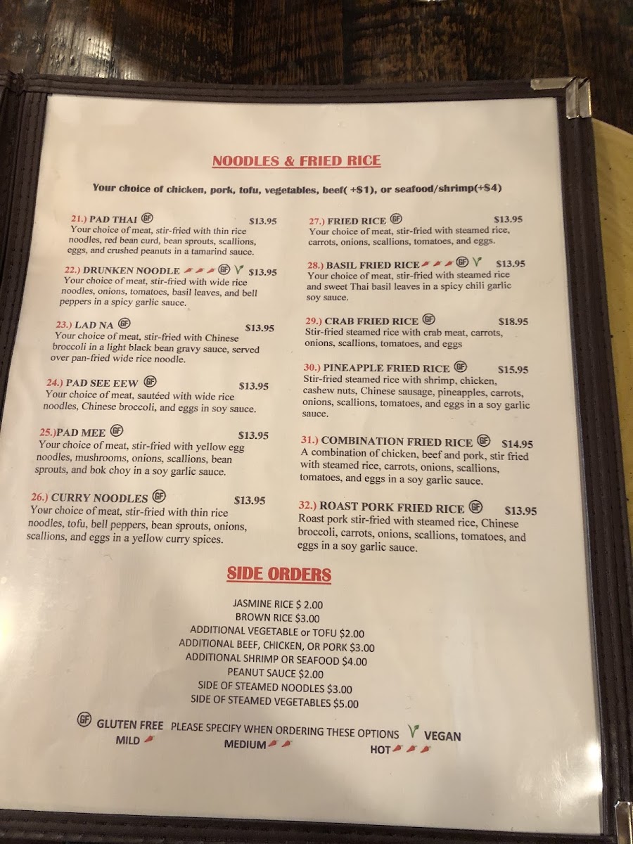 Thaiphoon gluten-free menu