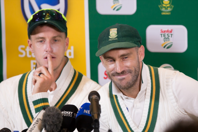 Faf du Plessis and Morne Morkel speaks during the press conference after day 4 of the 3rd Sunfoil Test match between South Africa and Australia at PPC Newlands on March 25, 2018 in Cape Town.