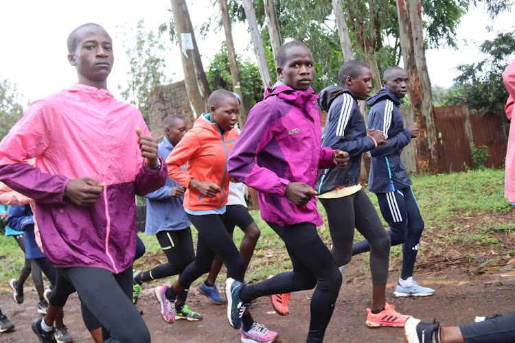 Young athletes in training ahead of the Sunday ISF Cross Country Championship at Ngong Race Course