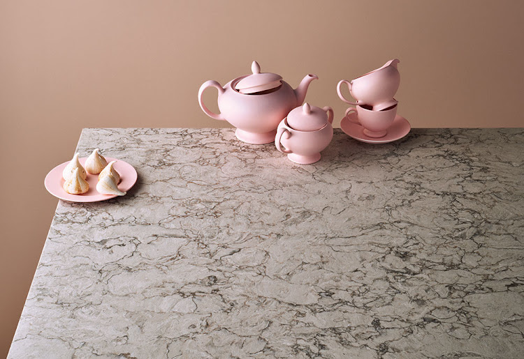 Caesarstone with pink teapots