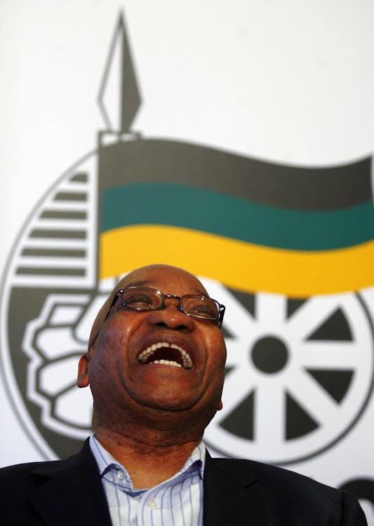 Former African National Congress (ANC) president, Jacob Zuma, laughs during a press conference on October 8, 2008.