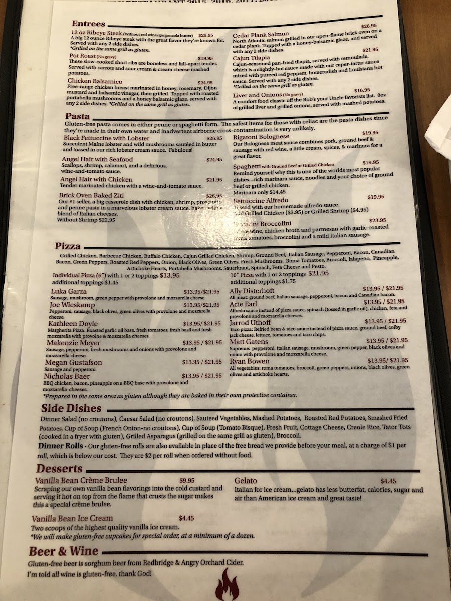 Gluten free menu page 2
