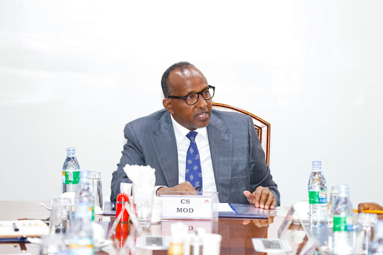 Defence Cabinet Secretary Aden Duale during discussions with leaders from Uasin Gishu County to solve the conflict on the military land in Eldoret on July 17,2023.