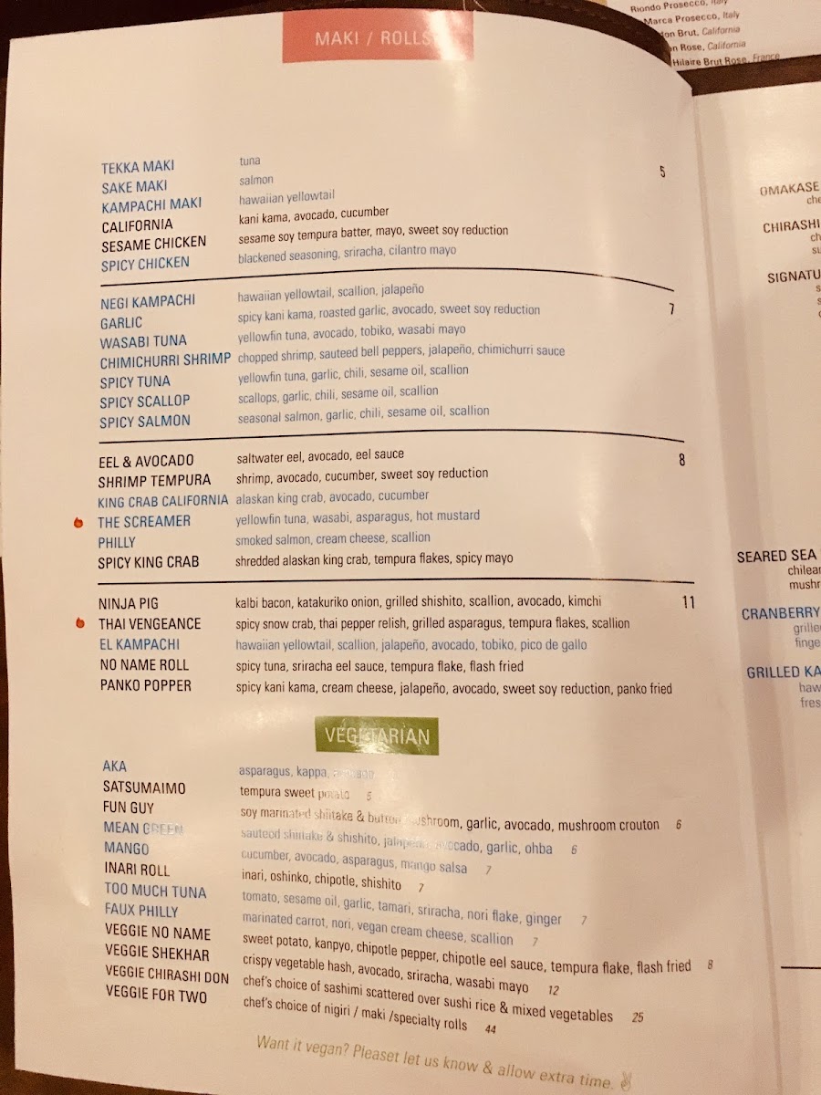 Menu  *Items in blue text =GF