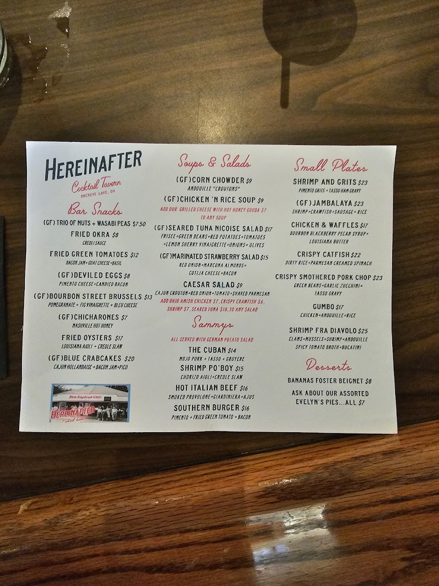 Hereinafter Cocktail Tavern gluten-free menu