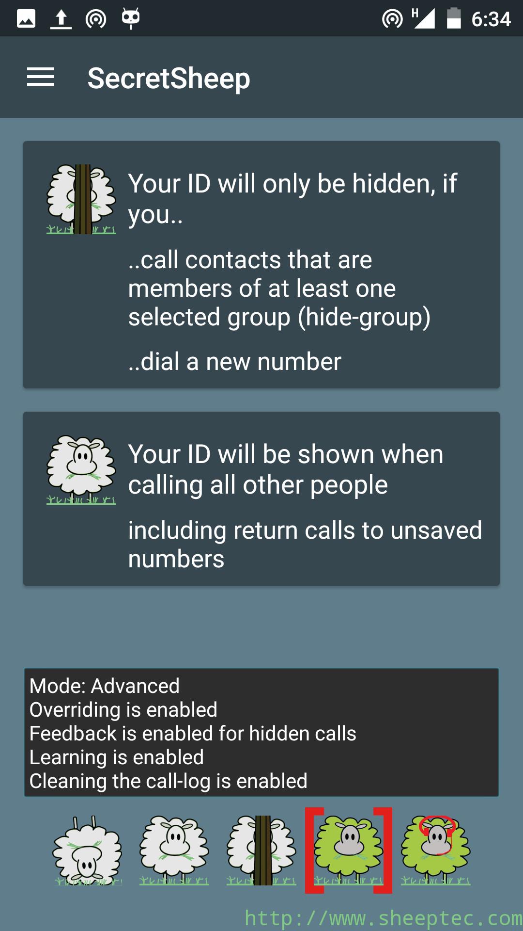 Android application SecretSheep - hide caller ID screenshort