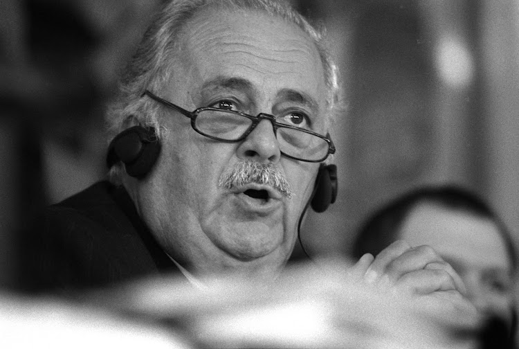 1997: Human rights lawyer George Bizos, the Biko family's lawyer, at the TRC amnesty hearing of Steve Bikos murderers, Port Elizabeth. Mr Bizos appeared for famalies oppossing amnesty at the TRC.