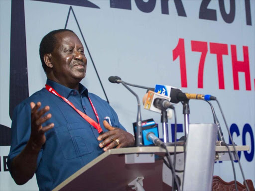 Cord leader Raila Odinga addresses the annual Law Society of Kenya annual conference in Diani, Kwale county, August 19, 2016. /COURTESY