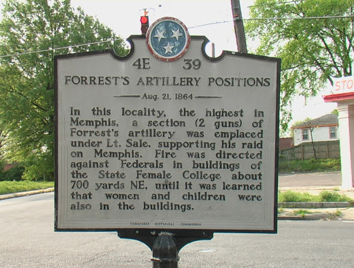 August 21, 1864 In this locality, the highest in Memphis, a section (2 guns) of Forrest's artillery was emplaced under Lt. Sale, supporting his raid on Memphis. Fire was directed against Federals...